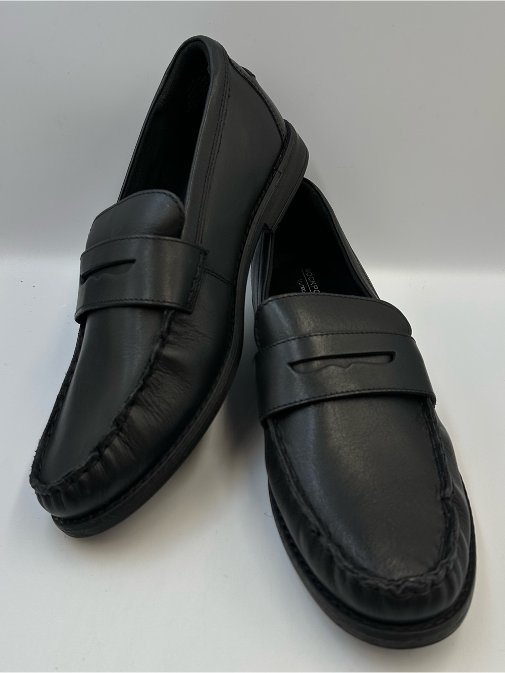 Rockport Weslin Black Loafer Mens 9W Leather Cushioned Comfort Penny